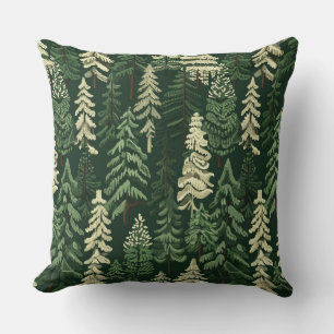 Rustic Christmas Evergreen Trees Throw Pillow