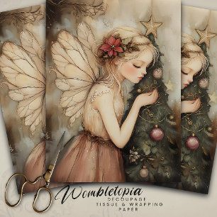 Rustic Christmas Fairy Decorating Tree Decoupage Tissue Paper