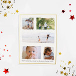 Rustic Christmas Family Photo Collage Gold Foil Foil Holiday Postcard<br><div class="desc">This simple and elegant gold-foil family photo Merry Christmas card features a place for you to add your names, and a message on the front and back in beautiful typography. There is also room for you to add your own photo montage (with space for five photos). The reverse of the...</div>