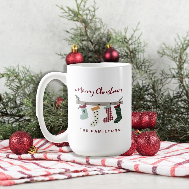 Rustic Christmas Family Red Stockings Holiday Coffee Mug (Creator Uploaded)