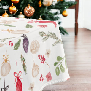 Rustic Christmas floral bauble watercolor pattern Tablecloth