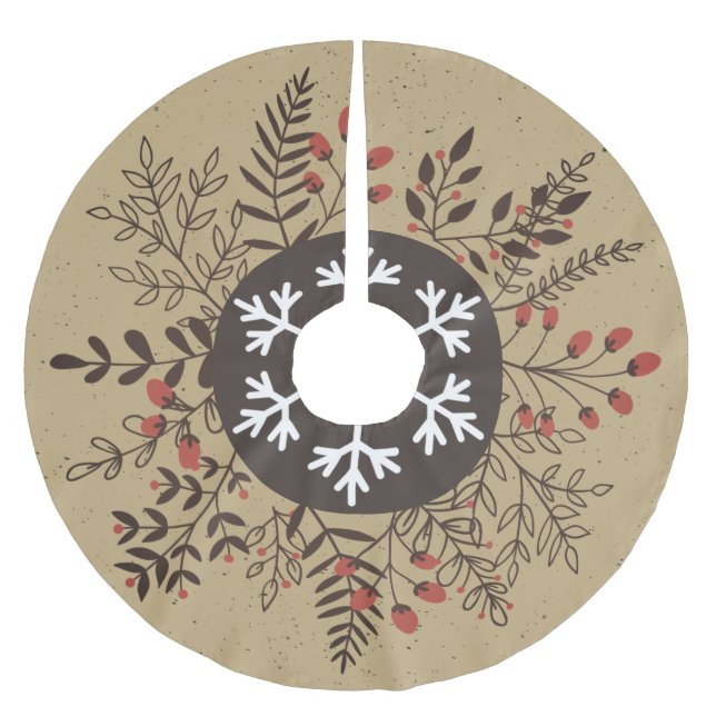 Rustic Christmas Floral Snowflake Holiday Brushed Polyester Tree Skirt (Front)