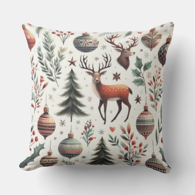 Rustic Christmas Forest Throw Pillow (Front)