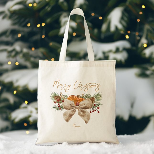 Rustic Christmas gifts pines coquette bow berries Tote Bag (Rustic Christmas gifts for her personalized Tote Bag pines bow winter berries tote bag)
