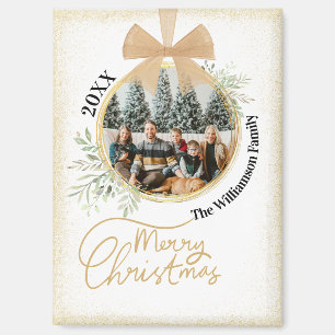 Rustic Christmas Gold Botanical Family Photo Magnet