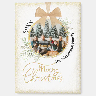 Rustic Christmas Gold Botanical Family Photo Magnet
