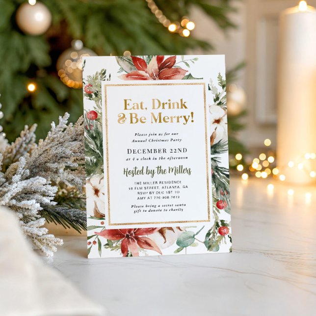Rustic Christmas Gold Christmas Party Invitation (Creator Uploaded)