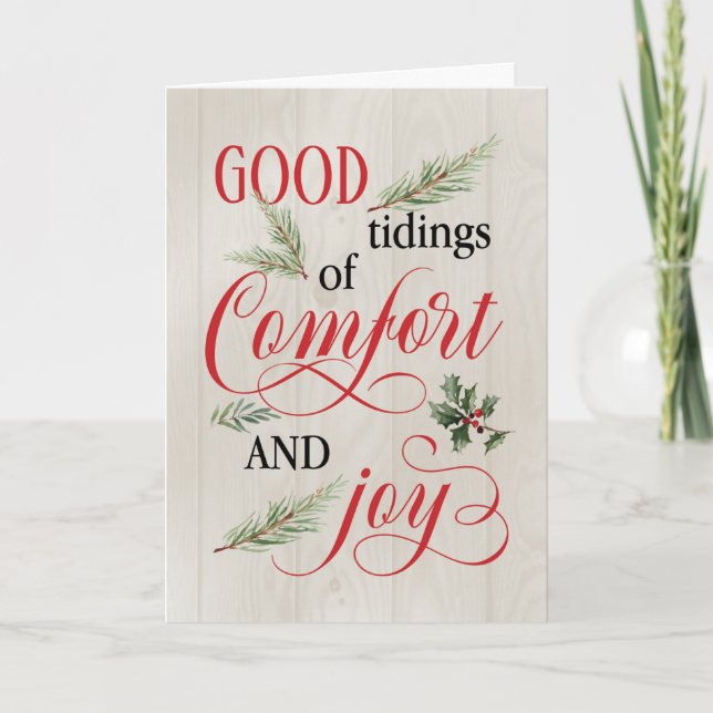 Rustic Christmas Good Tidings of Comfort and Joy Card (Front)