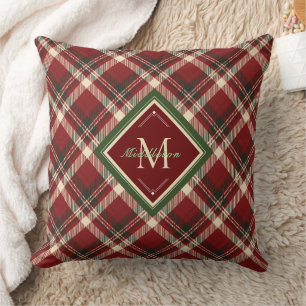 Rustic Christmas  Green Red Plaid Personalized Throw Pillow