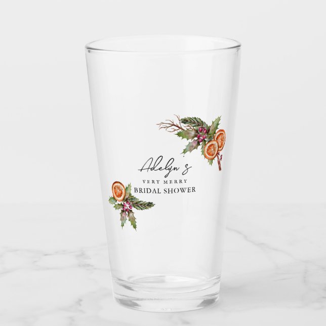 Rustic Christmas Greenery Bridal Shower Glass (Front)