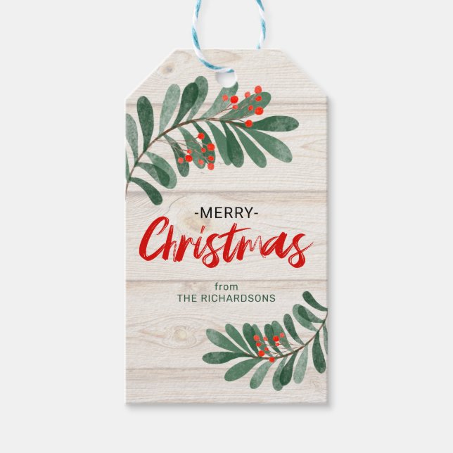 Rustic Christmas Greenery Holiday  Gift Tags (Front)