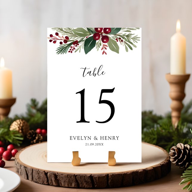 Rustic Christmas Greenery Wedding Table Number (Creator Uploaded)