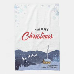Rustic Christmas   Happy new year   Santa gift Kitchen Towel