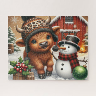 Rustic Christmas Highland Cow Jigsaw Puzzle