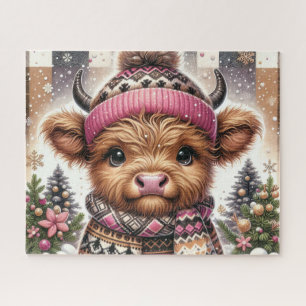 Rustic Christmas Highland Cow Jigsaw Puzzle