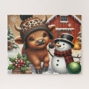 Rustic Christmas Highland Cow Jigsaw Puzzle