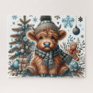 Rustic Christmas Highland Cow Jigsaw Puzzle
