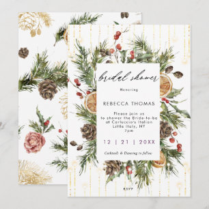 rustic christmas holiday bridal shower invitation