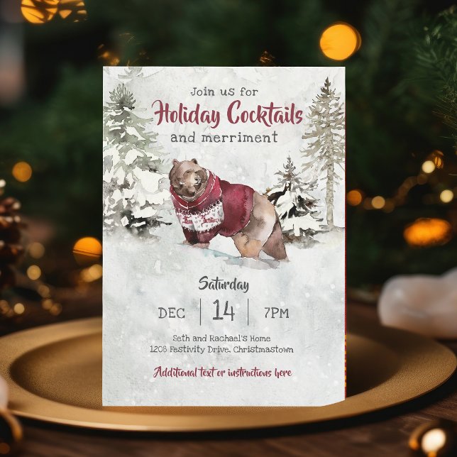 Rustic Christmas Holiday Cocktail Party Invitation (Available in both printed and instant download digital formats.)