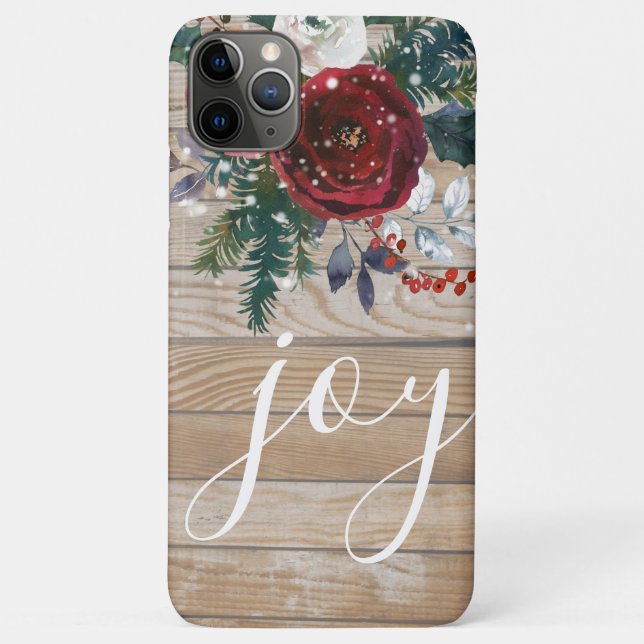 Rustic Christmas Holiday Joy Floral Wood Case-Mate iPhone Case (Back)