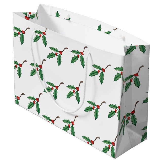 Rustic Christmas Holly Gift Bag (Back Angled)