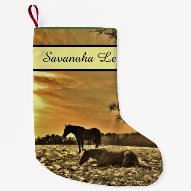 Rustic Christmas Horses in snow Personalized Small Christmas Stocking (Front)