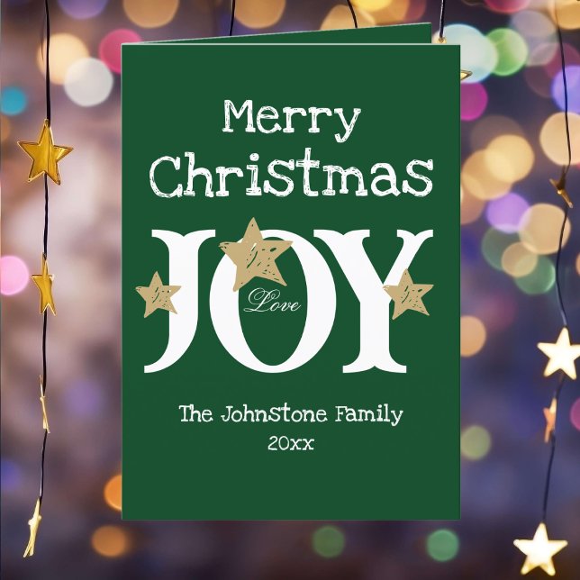 Rustic Christmas Joy Chic Script Elegant Green  Holiday Card (Customize these delightful green Christmas cards as you desire. Just Lovely!)