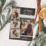 Rustic Christmas Lights 4 Photo Collage Holiday<br><div class="desc">A Rustic Christmas Lights 4 Photo Collage Holiday Magnetic Card with wood background and script greeting. Click the personalize button to customize this design with your photos and details.</div>