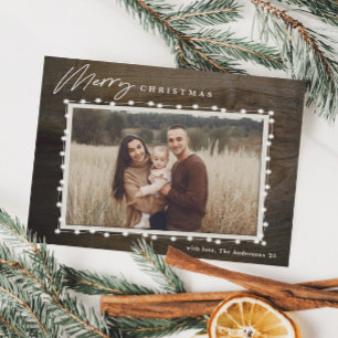 Rustic Christmas Lights Photo Holiday Card