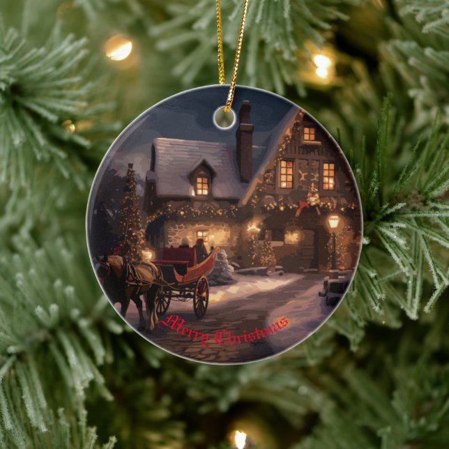 Rustic Christmas Magic Ceramic Ornament (Tree)