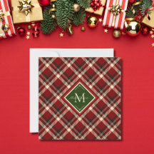 Rustic Christmas Monogram Red Plaid flat Card