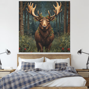Rustic Christmas moose deer boho woodland forest  Canvas Print