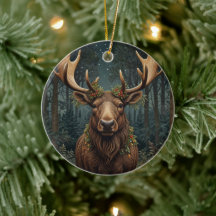 Rustic Christmas moose deer boho woodland forest 