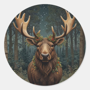 Rustic Christmas moose deer boho woodland forest  Classic Round Sticker