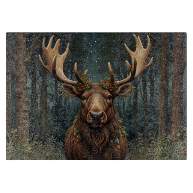 Rustic Christmas moose deer boho woodland forest  Cutting Board (Front)