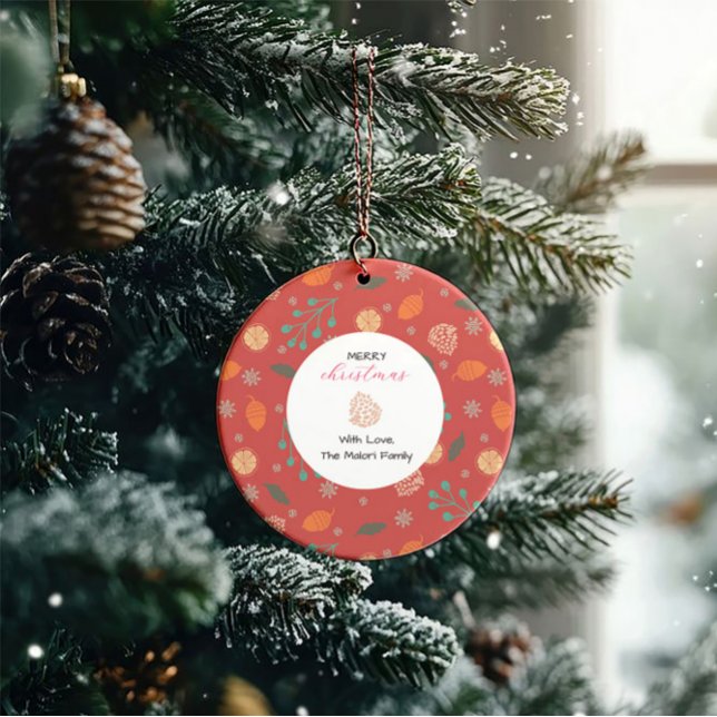 Rustic Christmas Nature Pattern Ceramic Ornament (Creator Uploaded)