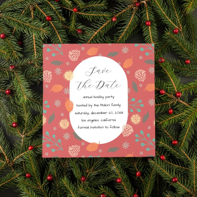 Rustic Christmas Nature Pattern Save The Date (Creator Uploaded)