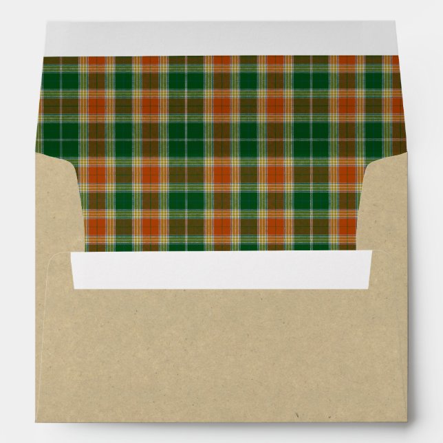 Rustic Christmas Orange Green Tartan Envelope (Back (Bottom))