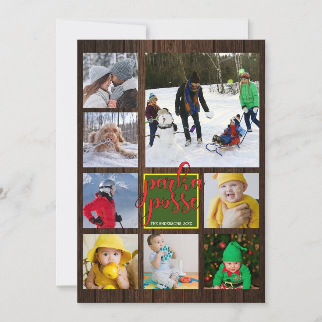 Rustic Christmas 🎄 Parka Posse Barn Wood Card (Front)