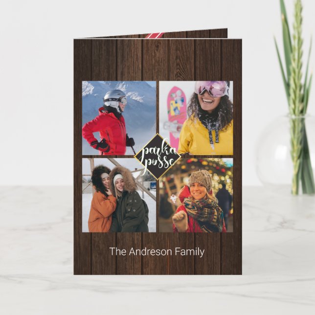 Rustic Christmas 🎄 Parka Posse Barn Wood Card (Front)