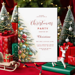 Rustic Christmas Party Invitation Card Watercolor