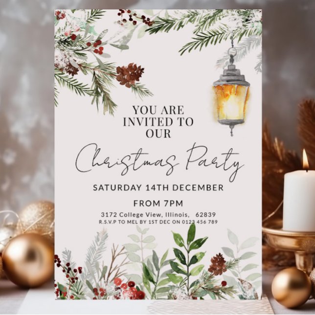 Rustic Christmas Party Invitation Watercolor Green (Creator Uploaded)