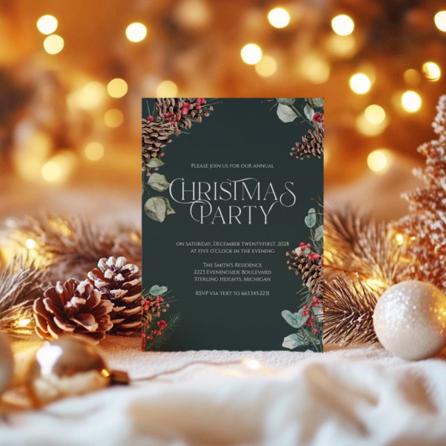 Rustic Christmas Party Invite, Black Holiday Theme Card (Creator Uploaded)