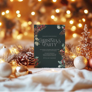 Rustic Christmas Party Invite, Green Holiday Theme Card