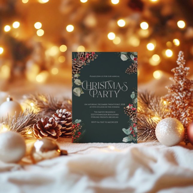 Rustic Christmas Party Invite, Green Holiday Theme Card (Creator Uploaded)