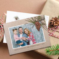 Rustic Christmas Photo Pinecone Brown Kraft Paper