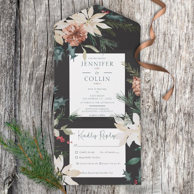 Rustic Christmas Pine Black Dinner All In One Invitation (Creator Uploaded)