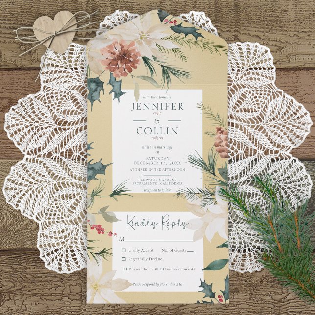 Rustic Christmas Pine Gold Dinner All In One Invitation (Creator Uploaded)