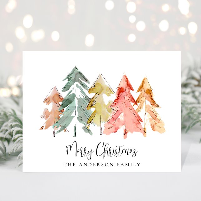 Rustic Christmas Pine Trees Watercolor Holiday Postcard (Creator Uploaded)