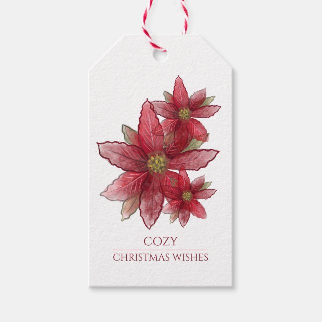 Rustic Christmas Poinsettias Gift Tags (Front)